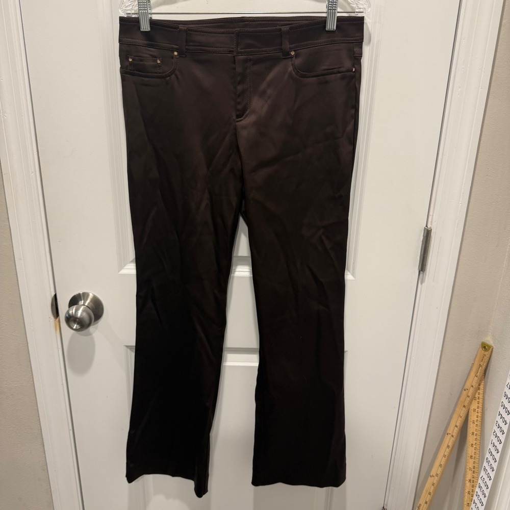Caché Womens Satin Flare Leg Trousers Brown Size 10
